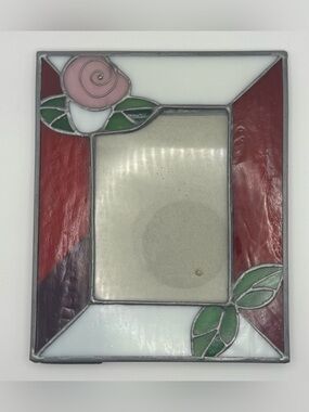 Vintage Stained Glass Rose Picture Frame 3.5x5  Floral Tabletop Photo Frame